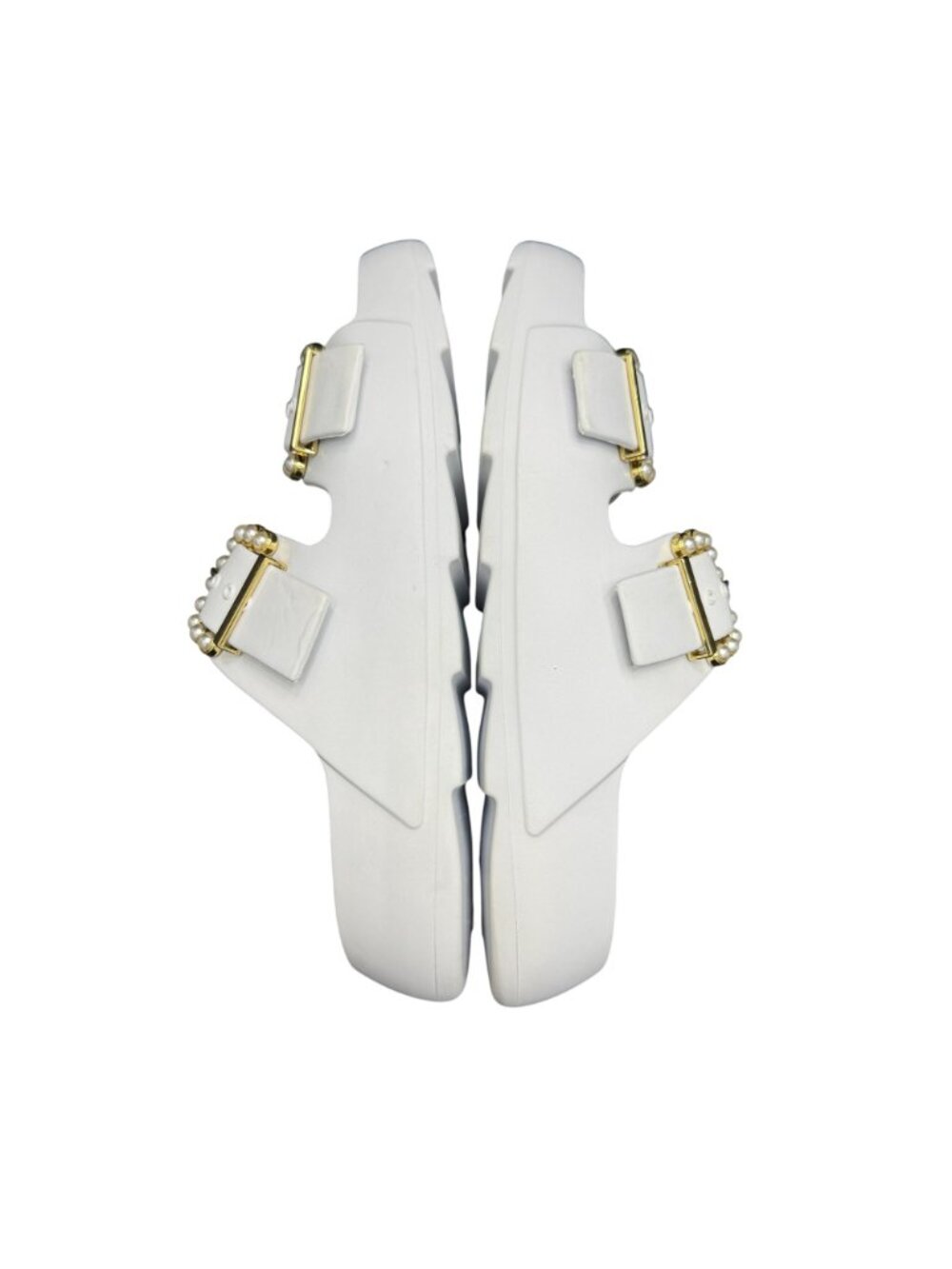 Stuart Weitzman Pearl Buckle Slide Sandals Women's In White, Size 7B WORN ONCE - Picture 7 of 9